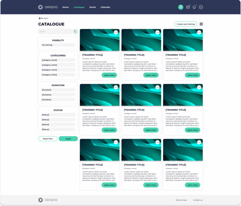 L'interface catalogue d'Opigno LMS