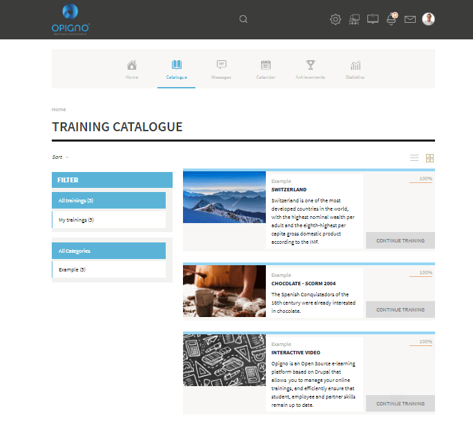 Ancienne interface du catalogue d'Opigno LMS