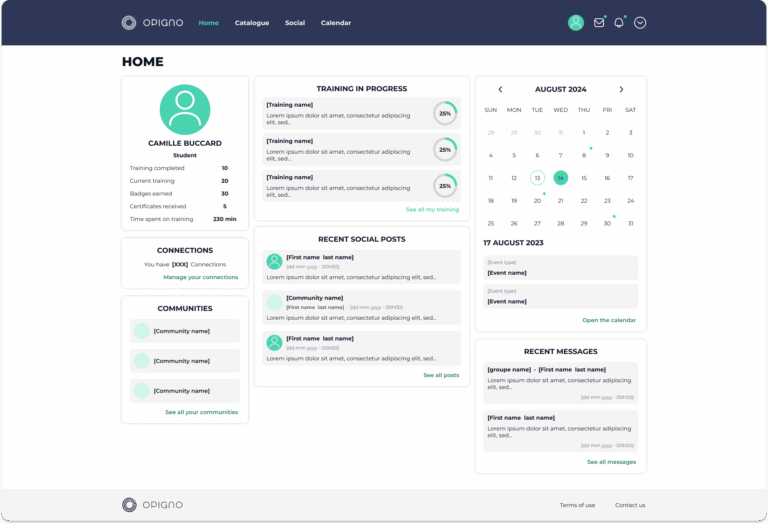 Homepage d'Opigno LMS