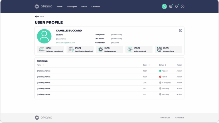 L'interface du profil utilisateur d'Opigno LMS