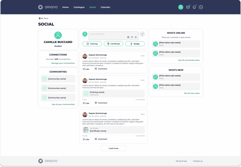Le feed social d'Opigno LMS