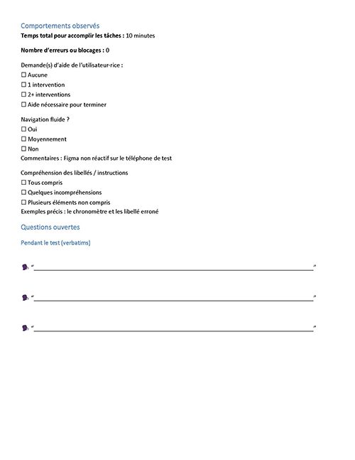 Fiche d'observations 3 pour les tests utilisateurs